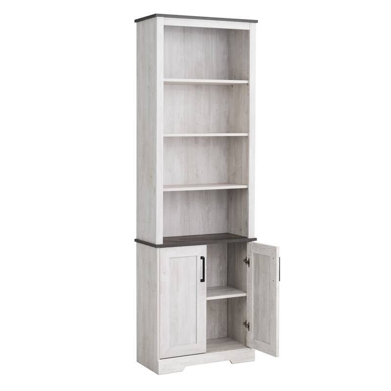Prepac Rustic Ridge 79.75" H Bookcase, Tall Bookshelf with 4 Shelves and 2 Doors, Accent Bookshelf for Living Room, Home Office