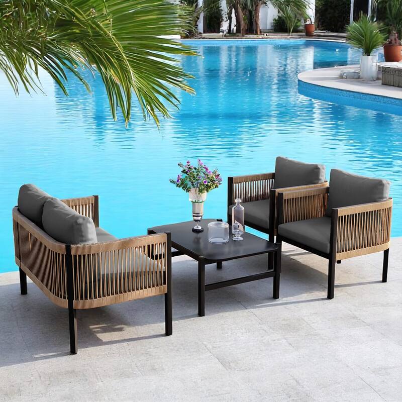 Modular Multi-Person Outdoor Sofa Set with Tempered Glass Table - Ideal for Garden, Backyard, and Balcony