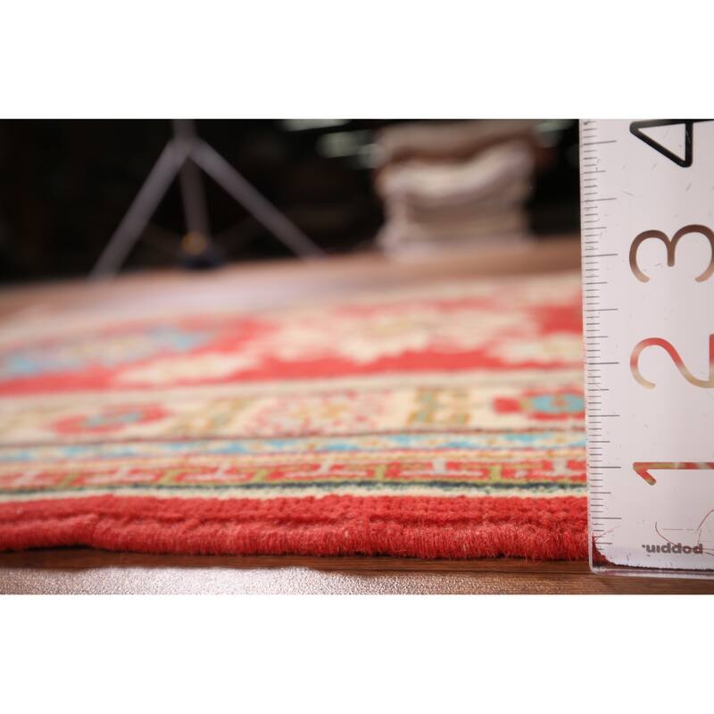 Red Kazak Foyer Rug Handmade Geometric Red Wool Carpet - 2'9" x 4'2"