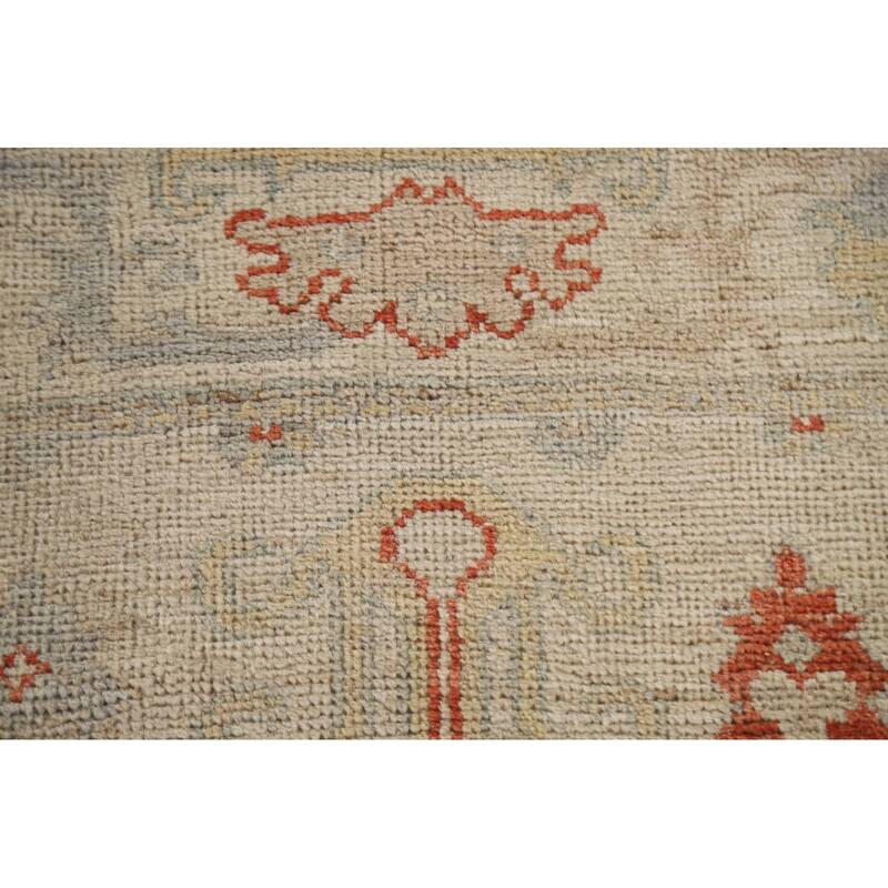 Hand Knotted Oriental 100% Wool Carpet Transitional All-Over Beige & Ivories Oushak Runner Rug - 17' 7'' X 2' 6''