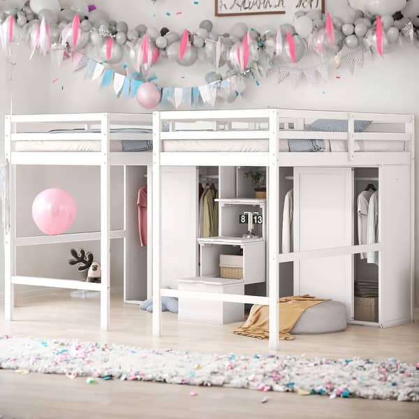 slide 2 of 11, Multifunctional Design Double Twin Loft Beds White