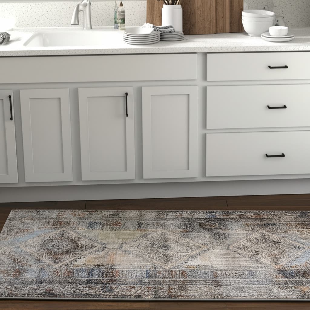 HomeRoots Abstract Casual Runner Area Rug - 87.00 in. x 30.00 in. x 0.47 in.