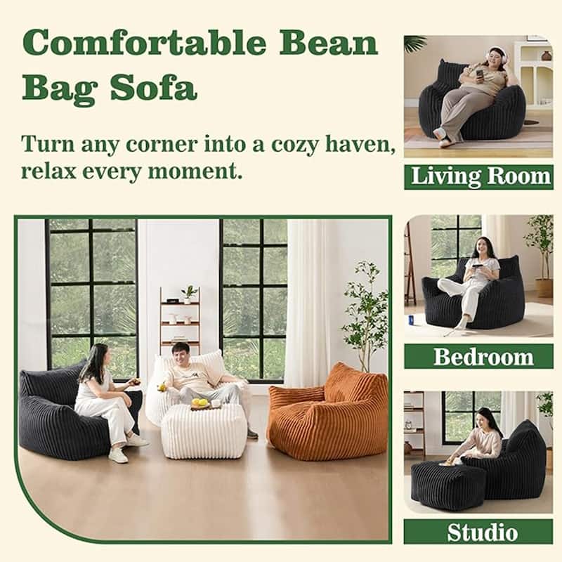 Suede Sofa Chair with Ottoman - 5-Zone Support & Compact Boxed Delivery