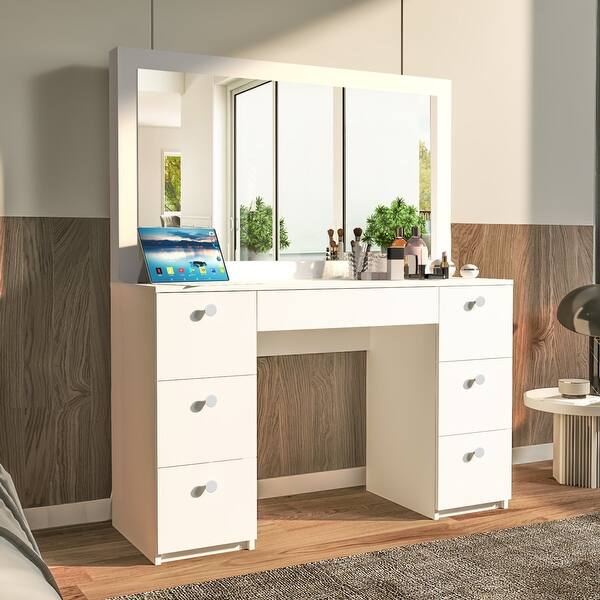 Boahaus Artemisia Modern Vanity, 7 Drawers, Large Mirror Bed Bath
