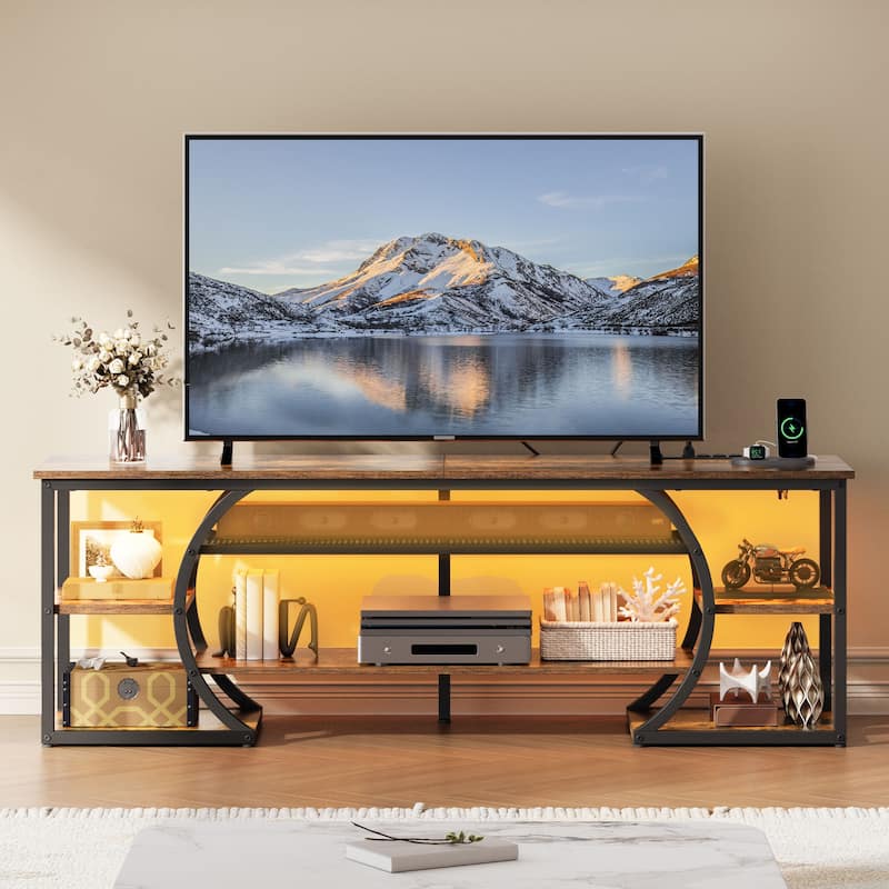 Moasis Industrial LED Lights TV Stand and Entertainment Center with Open Shelves
