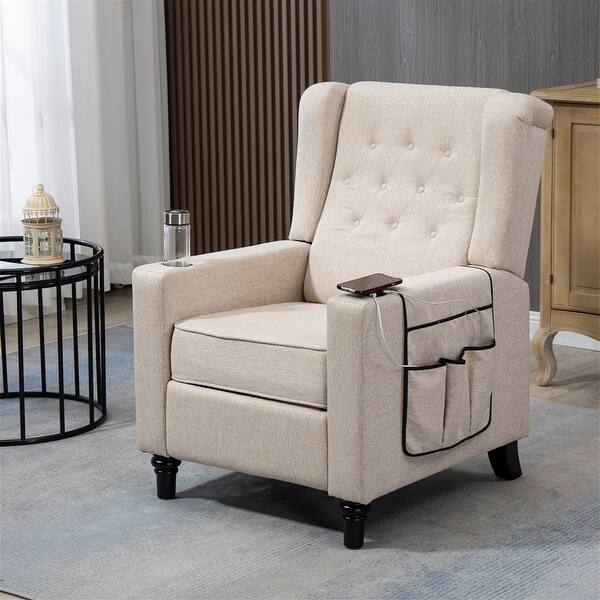 Modern Upholstered Pushback Recliner Chair in Fabric with Tufted Back