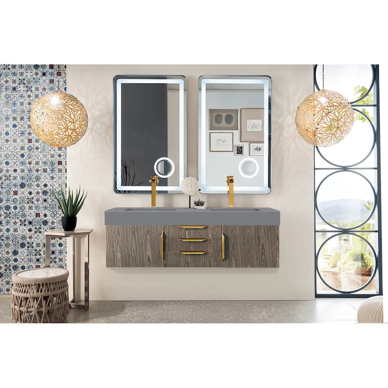 James Martin Vanities Mercer Island 59" Double Vanity, Ash Gray with Radiant Gold Hardware