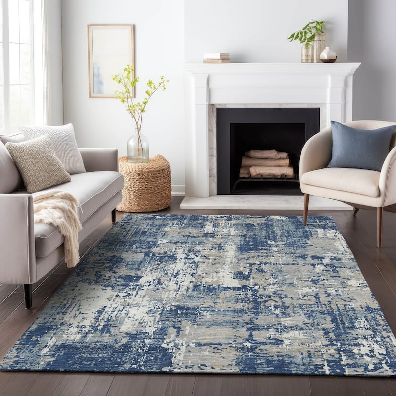 Machine Washable Indoor/ Outdoor Abstract Chantille Rug