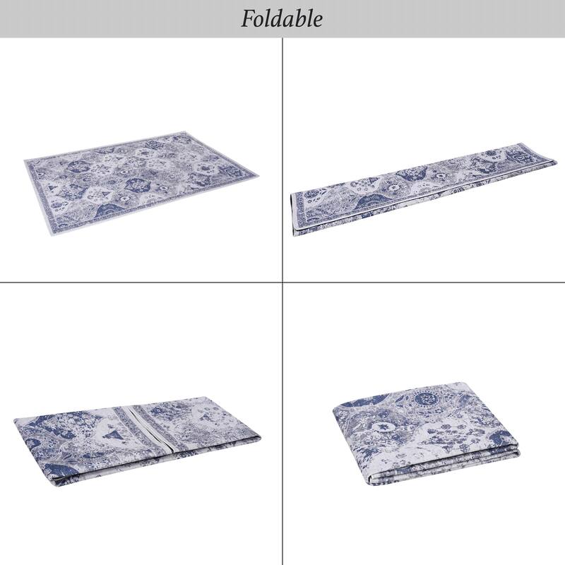 LOOM & LUXE 2'6"X10' Blue Washable Runner Rug - 120" D x 30" W x 0.14" H