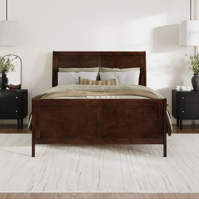 Valencia Solid Wood Low Profile Sleigh Platform Bed with Matching Footboard