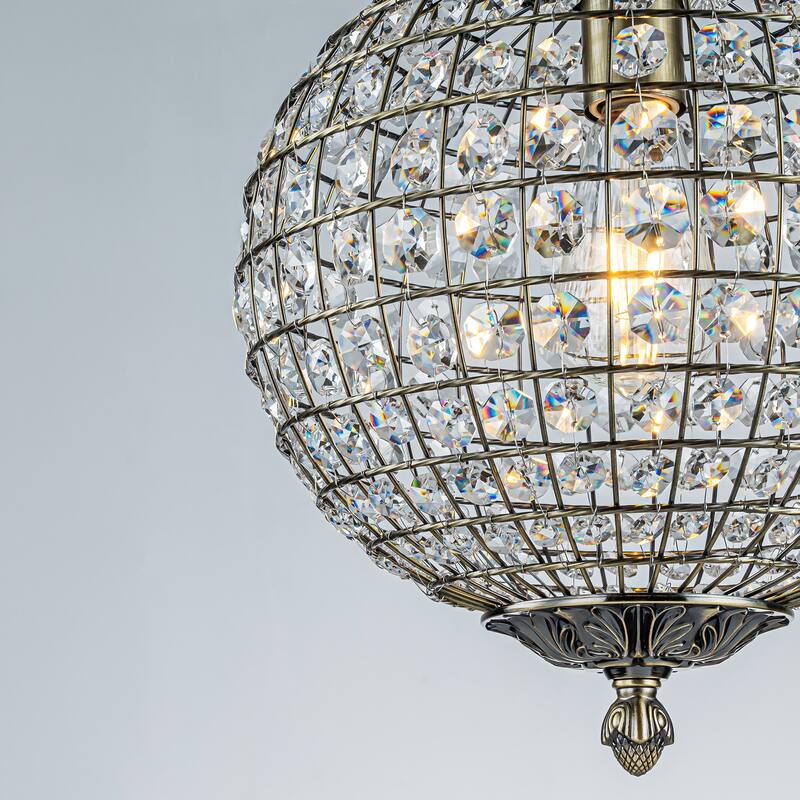 DancyHome 1/3-Light Retro Antique Bronze Crystal Globe Chandelier Small Sphere Pendant Light