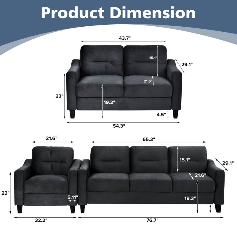 Velvet Modular Sectional 1+2+3 Sofa Set, Plush Detachable Cushions