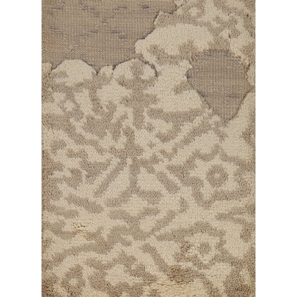 Abstract Moroccan Oriental Rug Hand-Knotted Beige Wool Carpet - 2'0"x 3'0"