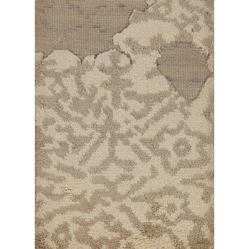 Abstract Moroccan Oriental Rug Hand-Knotted Beige Wool Carpet - 2'0"x 3'0"