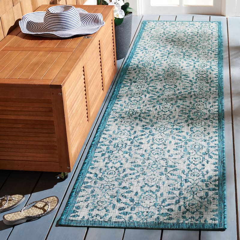 SAFAVIEH Courtyard Gweneth Indoor/ Outdoor Waterproof Patio Backyard Rug - 2'2" x 9' Runner - Grey/Blue