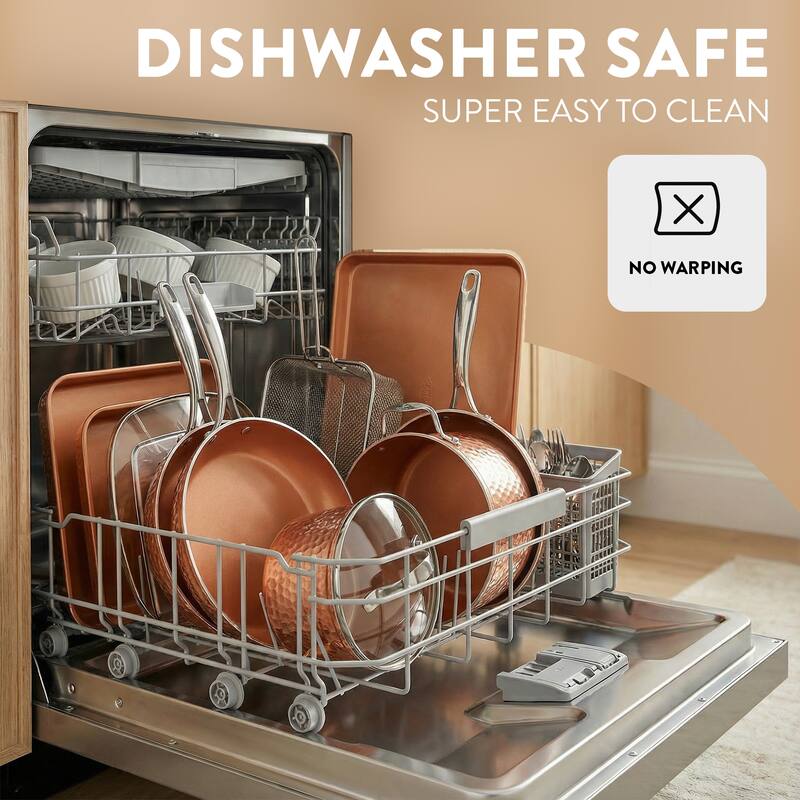 Gotham Steel Hammered Pots and Pans Copper 20 Piece Ceramic Nonstick Induction Cookware and Bakeware Set