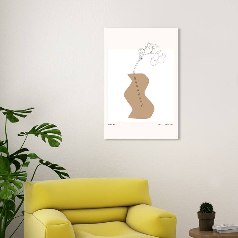 Wynwood Studio Canvas Floral and Botanical Curved Pottery and Flowers Brown and Tan Modern & Contemporary Wall Art Canvas Print - 30 x 20