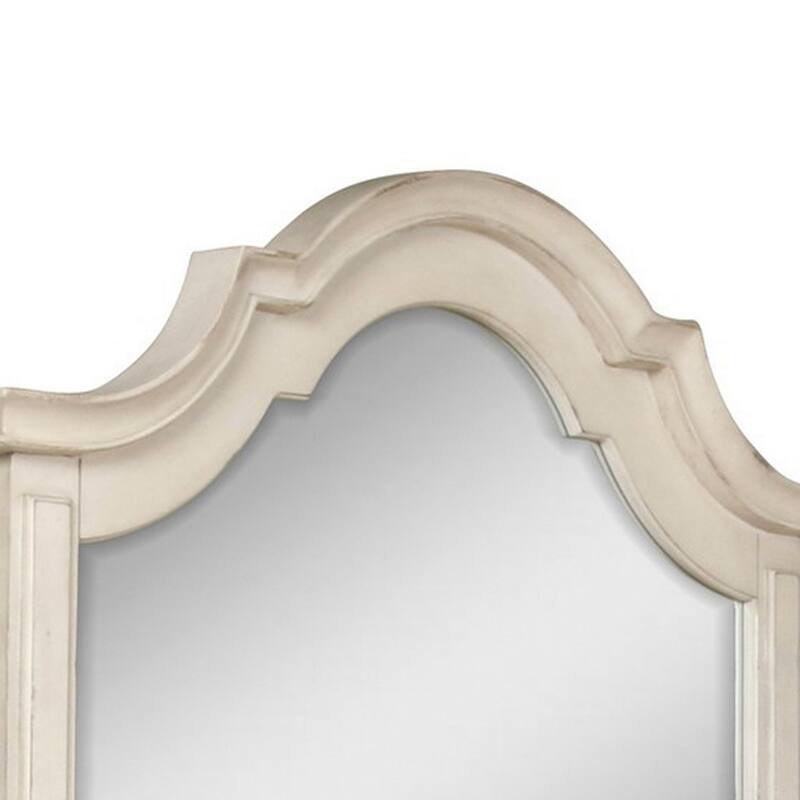 Maia 43 x 46 Dresser Mirror with Curved Top, Poplar and Oak, Antique White