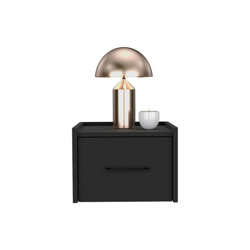 Wall-Mounted Floating Nightstand with Drawer and Surface, Space-Saving Design, Black