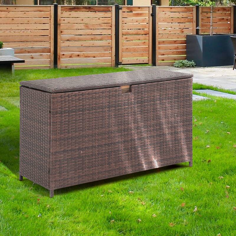 120 Gallon Outdoor Wicker Cushion Storage Storage Box, Garden Deck Bin with Aluminum Frame - 51.2” (L) x 20.5” (W) x 29” (H)