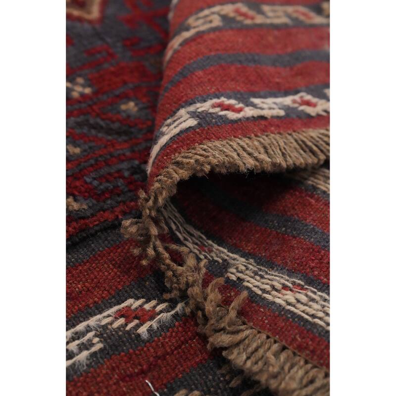 Hand Knotted Oriental 100% Wool Carpet Traditional Tribal Red Balouch Runner Rug - 8' 6'' X 2' 1''