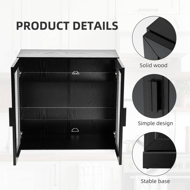 Wood Bookshelf Storage Cabinet with 2 Glass Door and Adjustable Shelf for Kitchen Bedroom Entryway Living Room Dinning Room