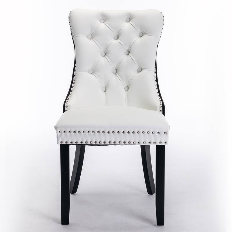 2PCS PU and Velvet Dining Chair with Wood Legs