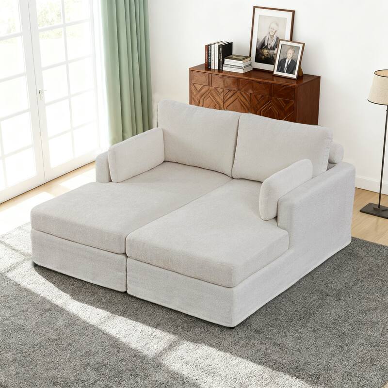 63.4"W Chenille Combination Sofa,Sofa Bed with Cushions & Metal Legs
