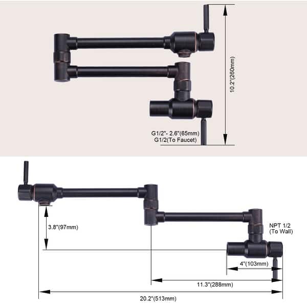 dimension image slide 2 of 7, WOWOW Wall Mounted Pot Filler Faucet with Double Joint Swing Arms