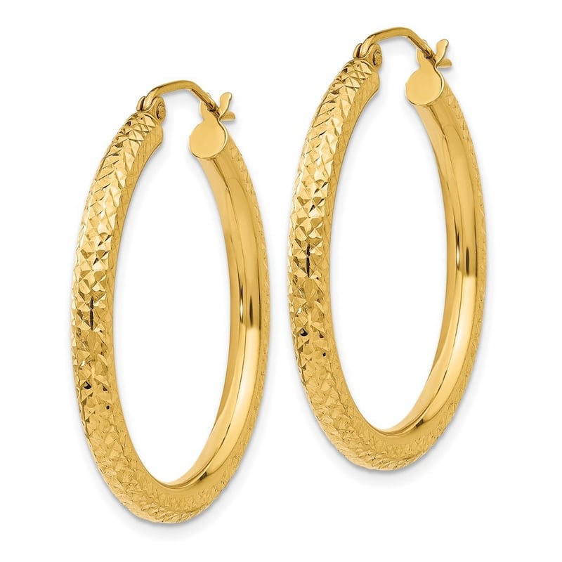 Curata 14k Yellow Gold Polished Sparkle Cut 3mm Round Hoop Earrings - 29x29mm Jewelry Gifts for Women