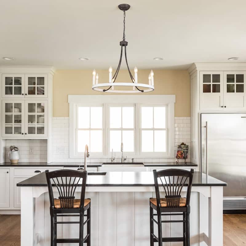 8-Light W23.6" x H82.67" Vintage Rustic Wagon Wheel Chandelier for Living Room