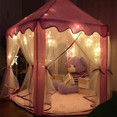 Kids Play House w/Little Star Lights Girls Hexagon Indoor Play Tent