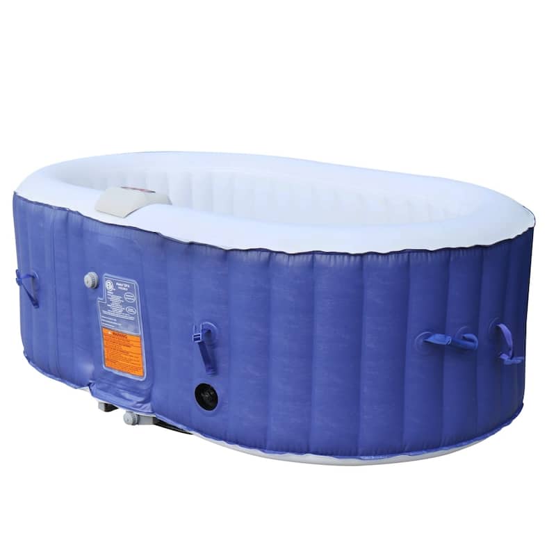 ALEKO Oval Inflatable Hot Tub With Drink Tray 2 Person Dark Blue