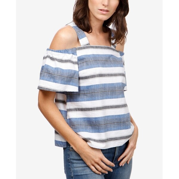 Lucky Brand Womens Large Striped Cold Shoulder Knit Top