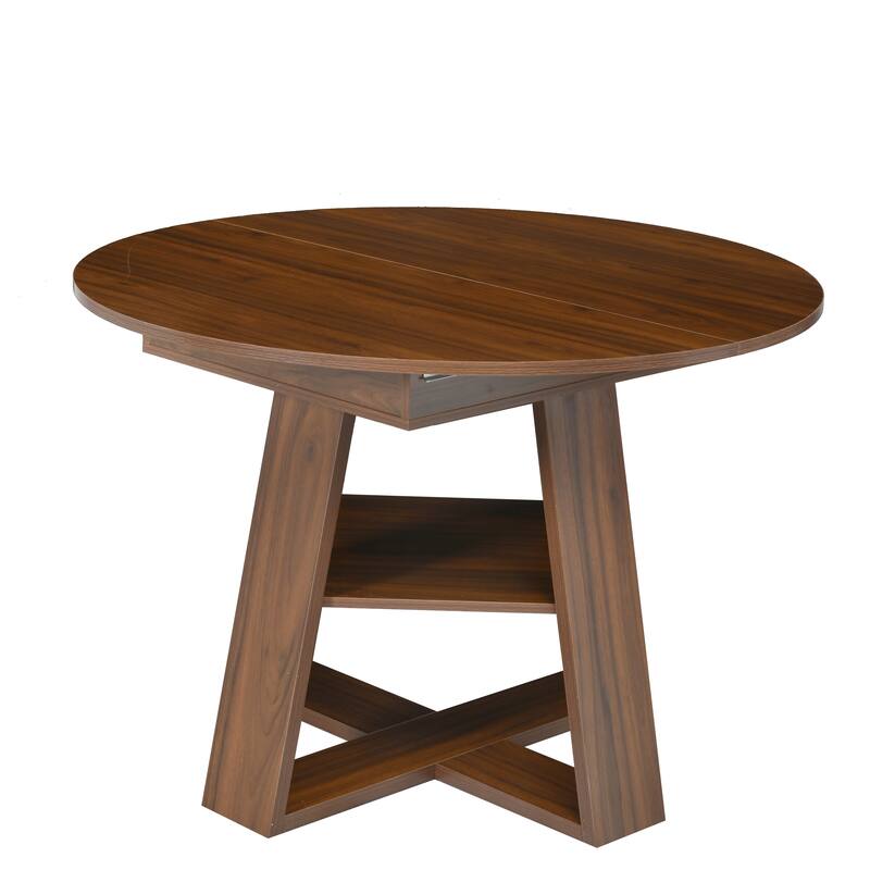 43"-59" Extendable Oval Dining Table with Storage Base, Modern Round to Oval Kitchen Table