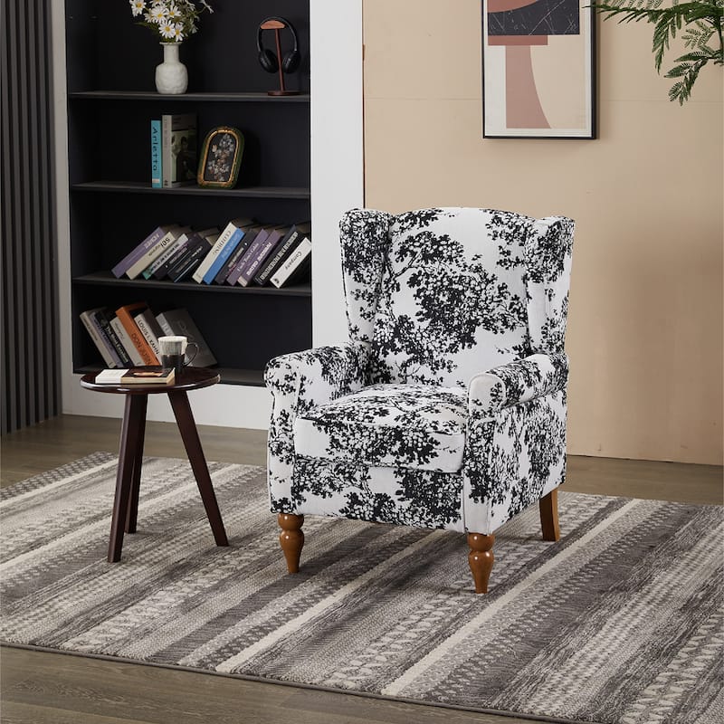 Arm Chairs Wingback Chairs with Solid Wood Coffee Table, Reading Chair - White+Gray