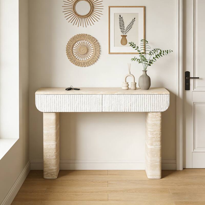 Entryway Table, Two Hidden Handle Drawers, Console Table,Easy Assembly, for Entrance & Dinning Room & Living Room & Hallway - Beige+yellow