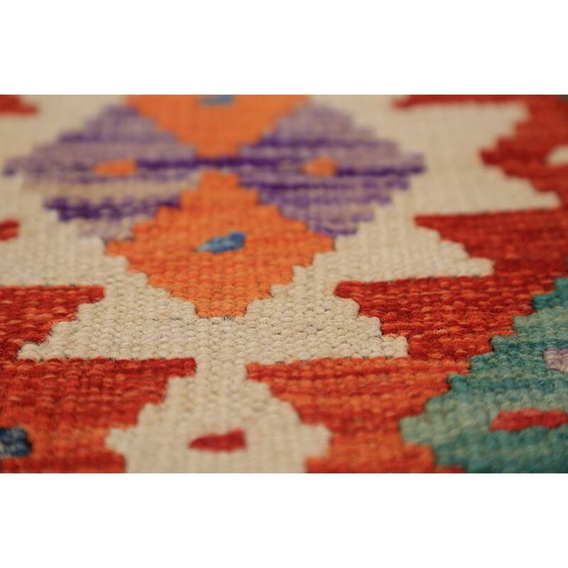 Reversible Kilim Oriental Area Rug Hand-Woven Orange Wool Carpet - 8'2" x 9'9"
