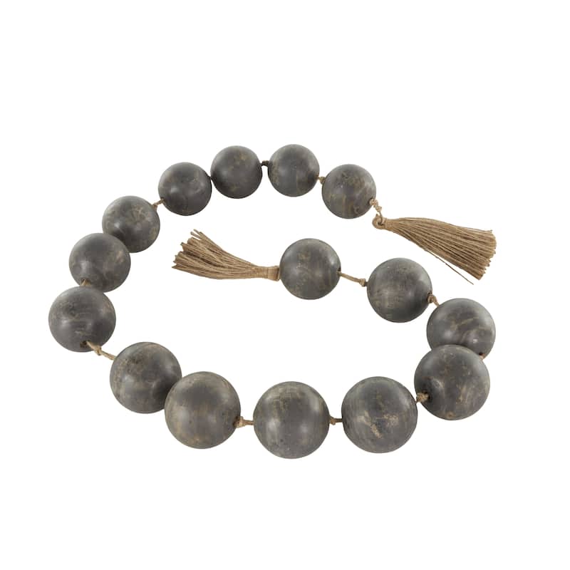 Mango Wood Handmade Round Extra Long Washed Orb Garland with Tassel - Brown, Black or White - Roche River Decor