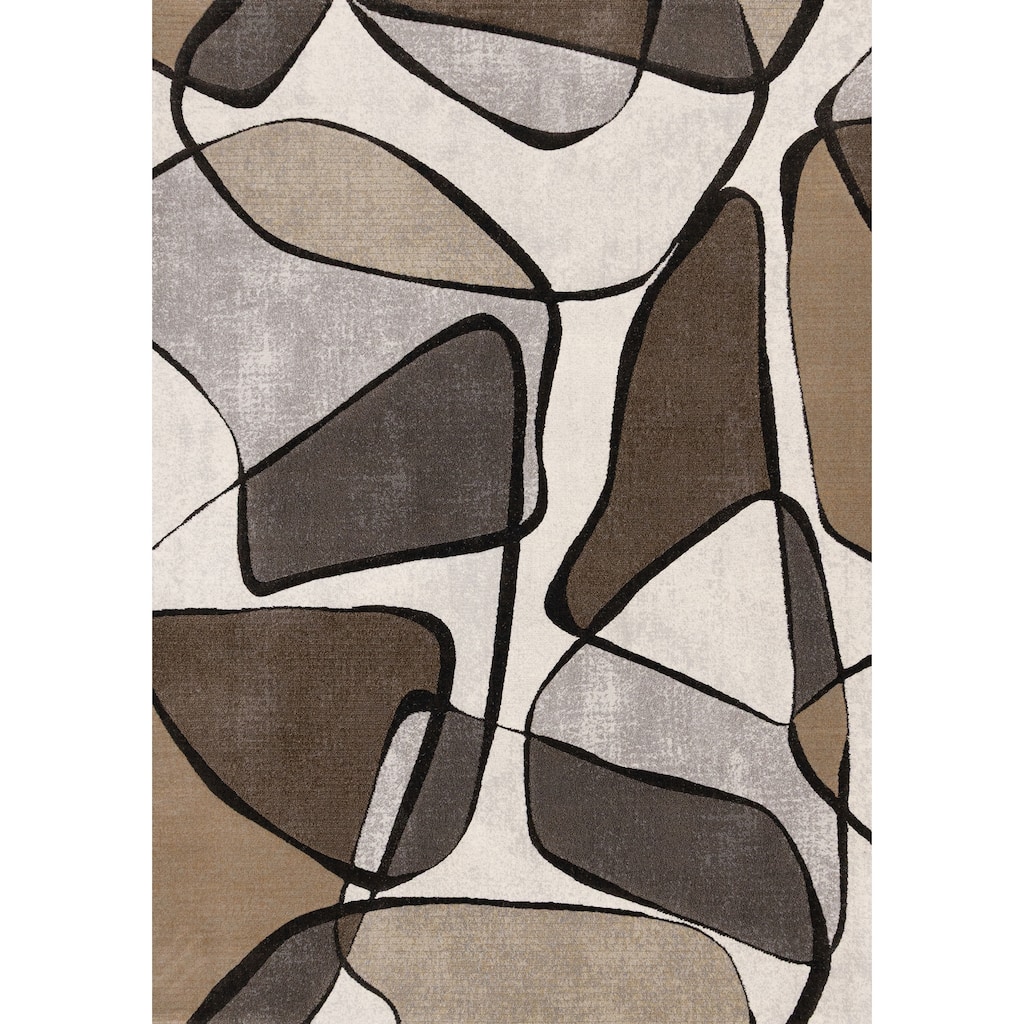 Brown Grey White Beige Abstract Geometric Area Rug
