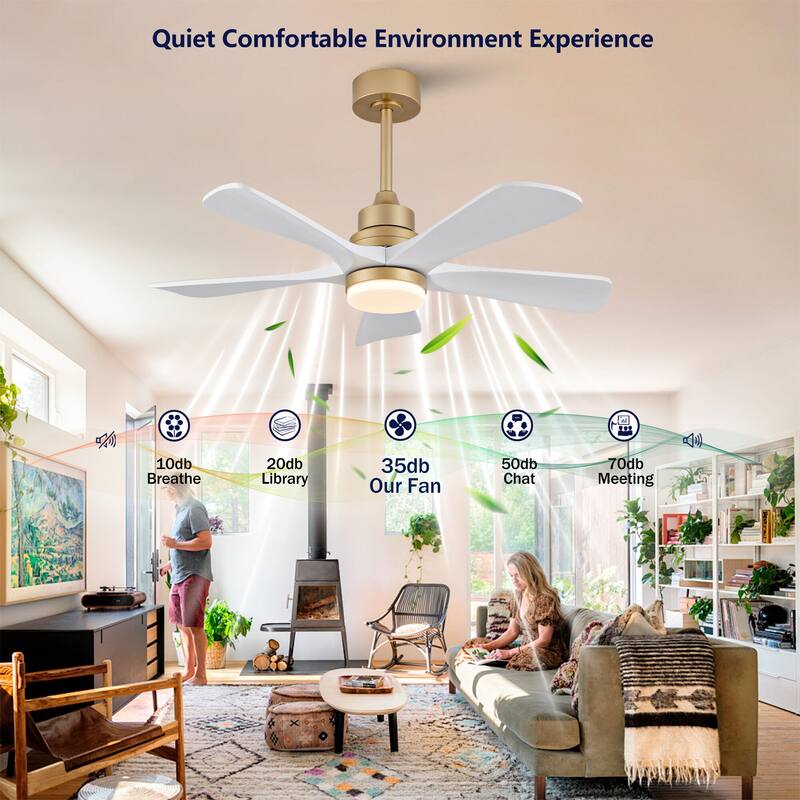 42/52 Inch Ceiling Fan,Electric Fan with Lights & Remote Control,Dimmable 3-Color LED