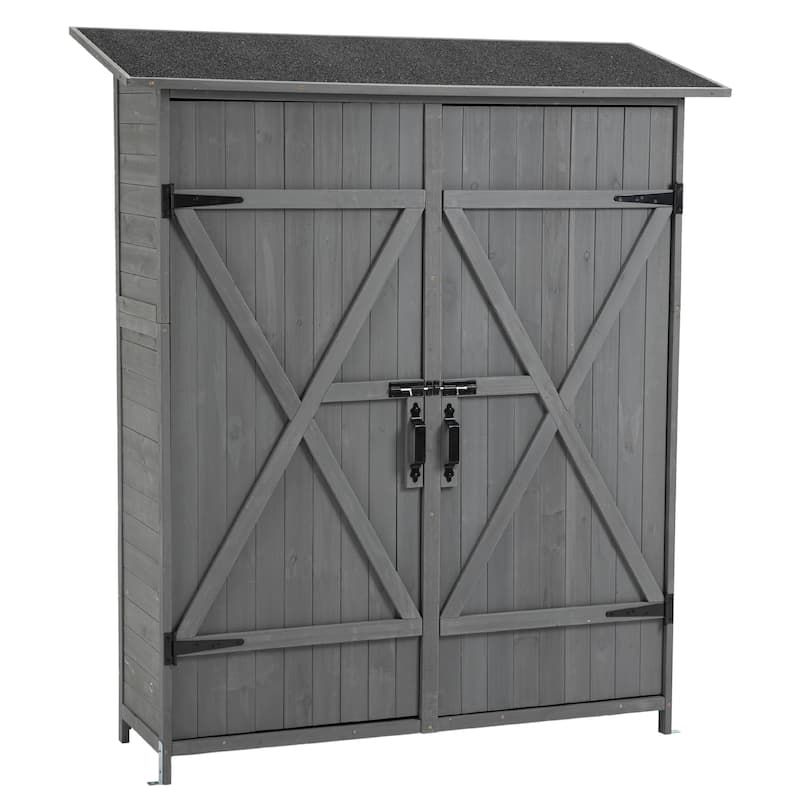 56"L x 19.5"W x 64"H Outdoor Storage Shed with Lockable Door Wooden Tool Storage Shed with Detachable Shelves and Pitch Roof
