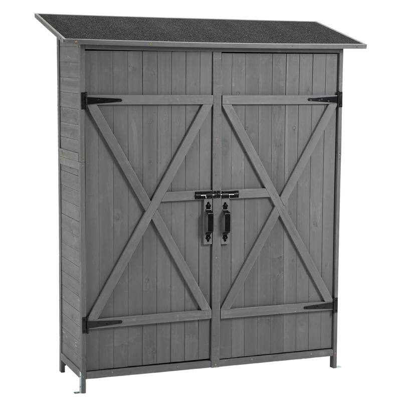 Outdoor Storage Shed with Lockable Door, Wooden Tool Storage Shed w/Detachable Shelves & Pitch Roof