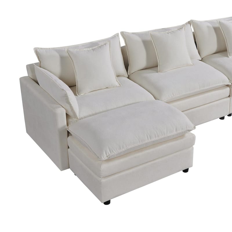 142.52" U-Shaped 6-Seat Sectional Sofa with Convertible Chaise and Ottomans, Spacious Cloud Couch