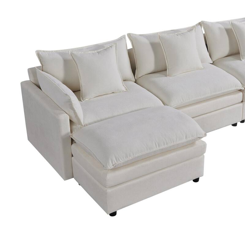 142.52" U-Shaped 6-Seater Sectional Sofa with Convertible Chaise and Ottomans, Spacious Cloud Couch for Comfort