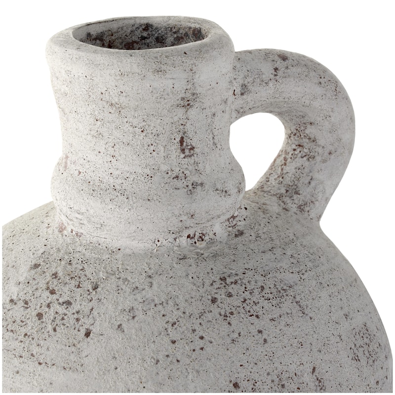 Ceramic Antique Style Textured Decorative Vase with Curved Handle - Cream - Roche River Decor