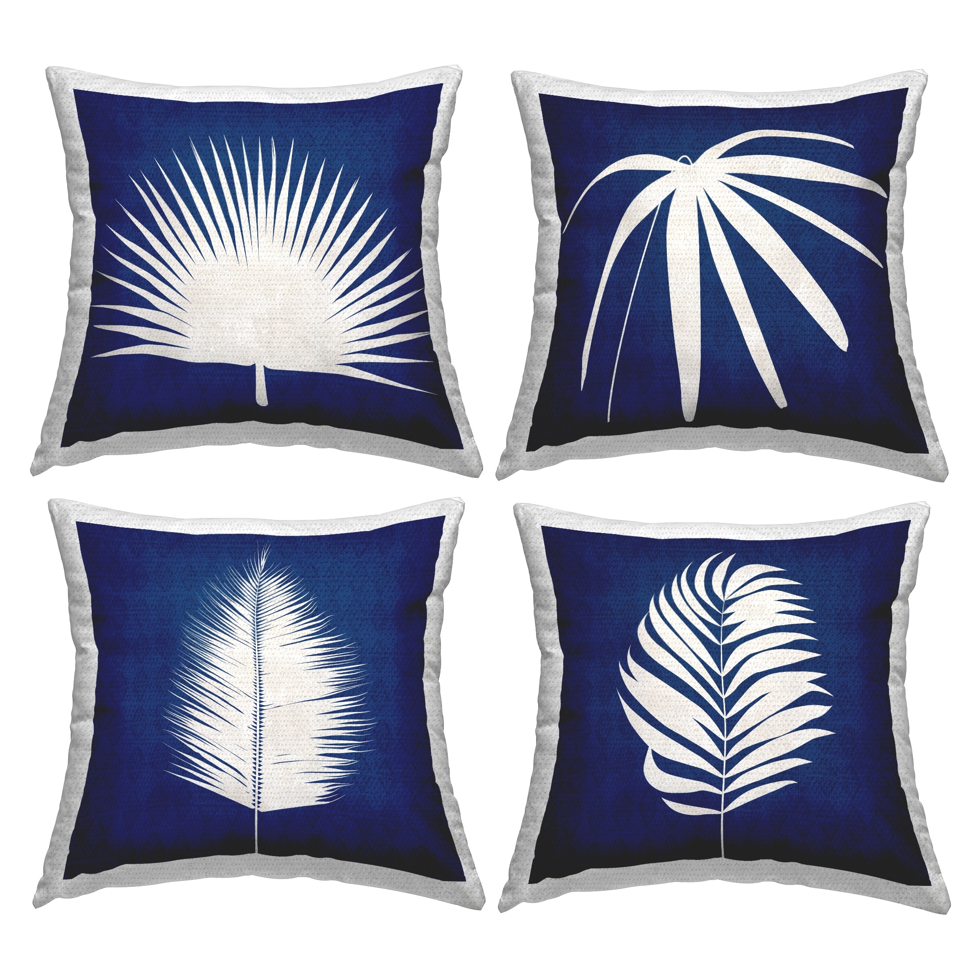 Stupell Bold Blue White Modern Botanical Leaf Shapes Printed Outdoor Throw Pillow Design by Susan Jill (Set of 4)