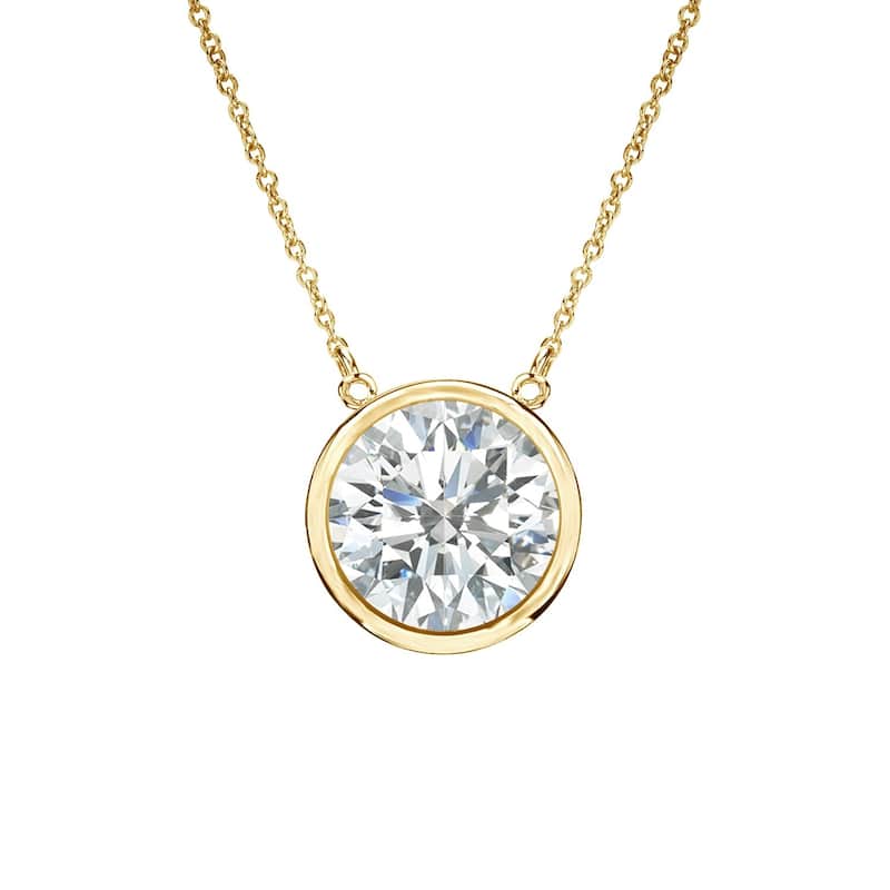 Auriya 1ctw Round Solitaire Diamond Necklace 14k Gold Bezel-set (I-J, SI2-SI3) - 6.5mm
