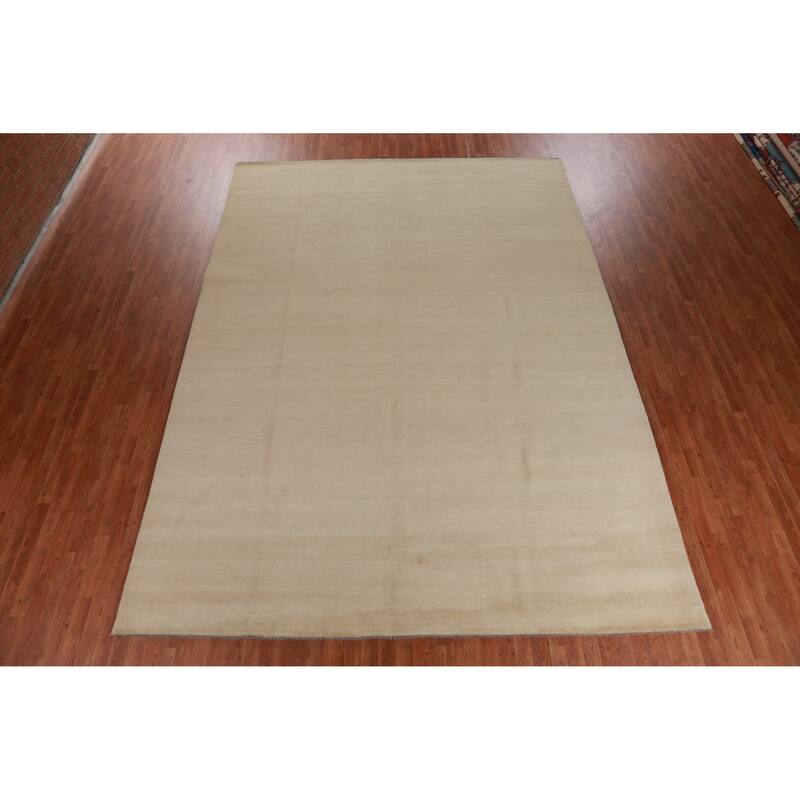 Hand Knotted Oriental 100% Wool Carpet Modern Solid Beige & Ivories Gabbeh Area Rug - 13' 9'' X 9' 11''