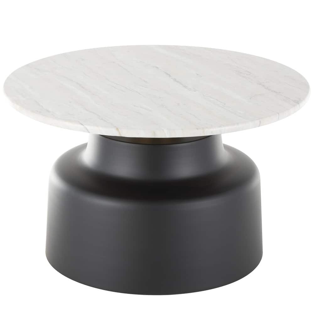 Metal Pedestal Accent Table with Faux White Marble Top - Black - Roche River Decor